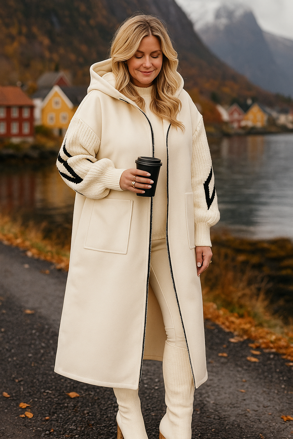 Hedda - Damejakke med strikkede ermer og hette